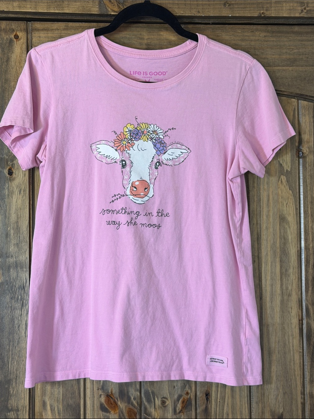 Life Is Good Pink Cow Graphic Tee with Floral Crown